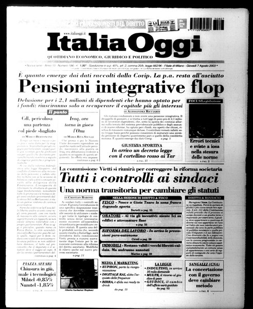 Italia oggi : quotidiano di economia finanza e politica